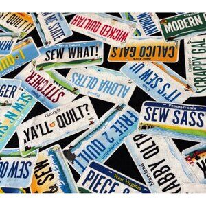 Timeless Treasures Sewing License Plate Fabric Cotton Quilting Pattern 1/2 yard